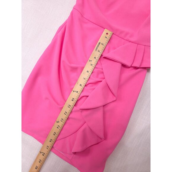 Hot Pink One Shoulder Ruffle Flamenco Mini Dress S Barbie Party Night Out Rush - Picture 8 of 11